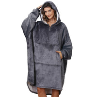 1 x RAW Customer Returns Myhozee Hoodie Blanket Oversize Women Men - Plush Flannel Blanket Hoodie Soft and Warm Cuddly Sweater, Oversized Blanket Pullover Blanket Hoodie with Zipper and Sleeves, Dark Gray - RRP €18.14