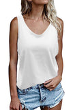 1 x Brand New FANGJIN white women s sleeveless top tunic summer long tank tops loose sweater V-neck solid color T-shirt casual camisole - RRP €27.6