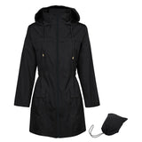 1 x RAW Customer Returns Durio Rain Jacket Women Waterproof Breathable with Hood Lightweight Foldable Transition Jacket Outdoor Jacket with Adjustable Drawstring Waist Black 2XL - RRP €37.99