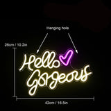 1 x RAW Customer Returns Hello Gorgeous Neon Sign for Wall Decoration, Warm White Neon Light for Bedroom, Neon Light Lettering with USB Powered for Beauty Room, Wedding, Home Decor, Birthday Party, Gift for Girls - RRP €31.87