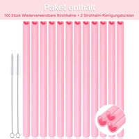 2 x RAW Customer Returns 100 Pieces Plastic Straws Reusable, Pink Heart-Shaped Drinking Straws with Cleaning Brushes, for All Kinds of Smoothie Milkshakes, Valentine s Day, Birthday Party, Weddings Parties Pink  - RRP €34.24