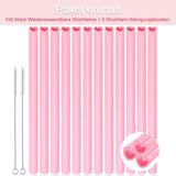 2 x RAW Customer Returns 100 Pieces Plastic Straws Reusable, Pink Heart-Shaped Drinking Straws with Cleaning Brushes, for All Kinds of Smoothie Milkshakes, Valentine s Day, Birthday Party, Weddings Parties Pink  - RRP €34.24