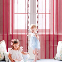 1 x Brand New MIULEE Red Voile Curtain with Plush Ball, Christmas Decoration Bedroom Living Room Curtain Set of 2 2X L140 x H175 cm , Rod Pocket Interior Window Curtains, Short Curtains with Pompoms for Children s Bedroom - RRP €24.49