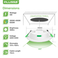 1 x RAW Customer Returns ALUSSO LED recessed spotlights 230V flat, 5W 400 lumen dimmable LED spots 230V ceiling spots, warm white 3000K neutral white 4000K cold white 6500K, LED recessed lights IP44 for bathroom kitchen living room, set of 12 - RRP €56.56