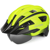 1 x RAW Customer Returns VICTGOAL Bicycle Helmet MTB Mountain Bike Helmet with Magnetic Visor Removable Sun Protection Cap and LED Rear Light Cycling Helmet Road Bike Helmet for Adults Men Women M 54-58cm, Yellow  - RRP €45.47