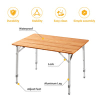 1 x RAW Customer Returns KingCamp 4 Fold Bamboo Camping Table Folding Table Adjustable Height Aluminum Frame 2-6 Persons - RRP €99.95