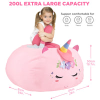 1 x RAW Customer Returns GAGAKU Stuffed Animal Bean Bag Storage Cover Unicorn 200L, XXL Toy Storage Bag for Children s Room Large Unicorn Fillable Zipper Bean Bag for Organizing - Pink - RRP €27.65