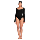 1 x Brand New OURCAN Women s Long Sleeve Shaping Bodysuit Women s Square Neck Bodysuit Yoga Slimming Top Sports Style Stylish Optimal Leisure Alternative Black , M - RRP €24.0