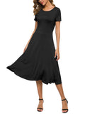 1 x RAW Customer Returns EXCHIC Women s Casual Round Neck A-Line Short Sleeve Midi Dress Summer Stretchy Knee Length Casual Dresses XXL, Black  - RRP €32.88