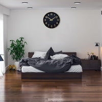 1 x RAW Customer Returns HZDHCLH Radio Controlled Clock 30 cm Large Dial Wall Clock Silent, Suitable for School, Home, Wall Decoration Black Gold  - RRP €34.27