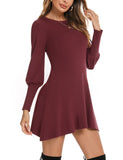 1 x RAW Customer Returns Gyabnw Women s Knitted Dress Elegant Sweater Dress Long Sleeve Pullover Dress Winter Sweater Dress Round Neck Sweater Dress Lantern Sleeve Knitted Dress, Burgundy, L - RRP €22.08