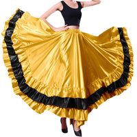 1 x RAW Customer Returns Women s Black Red Layers Satin Long Skirt for Spanish Flamenco, Belly Dance, , Mexico, Ballet, Folklorico Performance Costume, Deep Gold Design, XXL - RRP €26.6