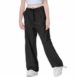 1 x RAW Customer Returns Rolanko Girls Baggy Paratrooper Pants, Vintage Y2K Joggers with Adjustable Elastic Waist for Kids, Black, Size 160 - RRP €33.99