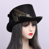 1 x RAW Customer Returns BPURB Unisex Steampunk Top Hat Halloween Hat Women Men Gothic Black Feather Gear Hats Headwear Costume Accessories 61cm 24.02 Inches, Black  - RRP €29.99