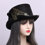 1 x RAW Customer Returns BPURB Unisex Steampunk Top Hat Halloween Hat Women Men Gothic Black Feather Gear Hats Headwear Costume Accessories 61cm 24.02 Inches, Black  - RRP €29.99