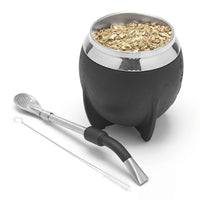 1 x RAW Customer Returns balibetov Yerba Mate Cup and Bombilla Set, including stainless steel Yerba Mate gourd, premium Bombilla Mate and cleaning brush black  - RRP €23.99