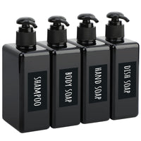 1 x RAW Customer Returns Segbeauty Lotion Dispenser Square, 4 Pieces 280ml Black Soap Dispenser Set with Handwritten Labels for Shampoo Shower Gel Soap Liquid Soap, Refillable Plastic Pump Bottles for Kitchen Bathroom - RRP €18.14