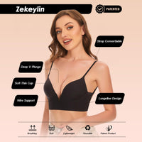 1 x RAW Customer Returns Zekeylin Bra Backless Bra for Deep Back Neckline Seamless Underwire Bra for Backless Dress Invisible Deep Cut Bras, Convertible Bras with Deep Back for Women Black, XL  - RRP €32.99