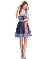 1 x RAW Customer Returns KOJOOIN traditional dress women s dirndl traditional dress short with embroidery exclusive designer for Oktoberfest - THREE pieces dress, blouse, apron checked - blue 36 - RRP €49.99