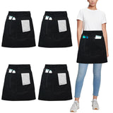 1 x RAW Customer Returns umboom 4 Pack Apron, Black Kitchen Apron with 3 Pockets, Short Chef Aprons, Waiter Apron, Grill Apron, Barista Apron, Waist Apron for Men Women Cotton Polyester  - RRP €16.99