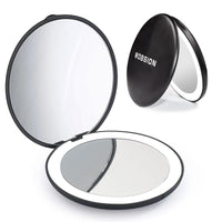 1 x RAW Customer Returns wobsion Travel Makeup Mirror LED Lighted 1x 10x Magnification Compact Mirror Portable for Handbag Pocket Folding Mirror Illuminated 9cm Portable Mirror Two Sided Round Black - RRP €20.4