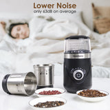 1 x RAW Customer Returns Homtone Coffee Grinder Spice Grinder Electric with Timer, Adjustable Grinding Level Coffee Grinder with Two 70g Removable Stainless Steel Containers, Coffee Grinder Quiet 63 dB - RRP €46.33