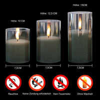 1 x RAW Customer Returns Eldnacele LED candles with timer function, flameless candles with remote control, electric real wax candles in glass, flickering flame, 3-piece LED candle set, art room decoration, grey - RRP €30.24