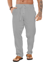 1 x RAW Customer Returns LVCBL Long summer trousers for men with drawstring on the side pockets, beach trousers, light gray M - RRP €26.98