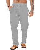 1 x RAW Customer Returns LVCBL Long summer trousers for men with drawstring on the side pockets, beach trousers, light gray M - RRP €26.98