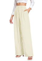 1 x RAW Customer Returns PrinStory Women s Wide Leg Trousers Lightweight Elastic Waist Summer Trousers with Pockets Causal Office Business Trousers Beige, 38-40  - RRP €35.27