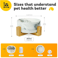 2 x Brand New Ceramic Dog Bowl 850ML Food Bowl Water Bowl for Medium to Large Dogs with Bamboo Stand 850ML, 1 Marble Grey  - RRP €38.3