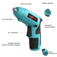 2 x RAW Customer Returns Mini cordless screwdriver, Kiprim ES3 cordless screwdriver, 3.6V, 1.3Ah Li-Ion battery with battery indicator, 2-direction of rotation, LED light, USB charging cable - RRP €25.98