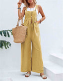 1 x RAW Customer Returns SotRong Dungarees Women s Wide Leg Flare Jumpsuit with Pocket Loose Fit Baggy Playsuits Summer Boho Romper Sleeveless Strap Overalls Casual Adjustable Bib Pants Light Yellow S - RRP €28.99