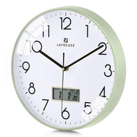 1 x RAW Customer Returns Lafocuse Wall Clock with Date and LCD Thermometer, Silent Modern Green Clock, Decorative Non-Ticking for Kitchen Bedroom Living Room Office 30cm - RRP €21.72