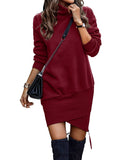 1 x RAW Customer Returns ABYOVRT Women s Hoodie Dresses Long Turtleneck Warm Pullover Dress Plush Sweat Dress Long Sleeve Sweatshirt Casual Dress Autumn Winter Wine Red S - RRP €32.26