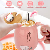 2 x RAW Customer Returns Yuragim Cat Mug, 450ml Cute Ceramic Coffee Mug with Lid Stainless Steel Spoon Sticker, Tea Cup Milk Teacup Coffee Mug Birthday Gift for Mom Women Girls Cat Lovers Mother s Day - RRP €25.98