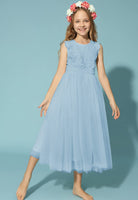 1 x RAW Customer Returns Danna Belle Girls Princess Dresses 146 Children Flower Girl Wedding Festive Party School Enrollment Lace Tulle Dress Summer Baptism Evening Communion Dresses Long 152 Blue - RRP €39.99