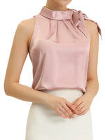 1 x RAW Customer Returns Allegra K Women s Elegant Bow Tie Neck Sleeveless Satin Blouse Pink M - RRP €32.39