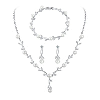 1 x RAW Customer Returns Toplstud Wedding 925 Silver Jewelry Set for Women, Necklace Bracelet Earrings in the Shape of a Leaf with Pearls, Wedding Anniversary Gifts for Bride Women - RRP €33.06