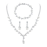 1 x RAW Customer Returns Toplstud Wedding 925 Silver Jewelry Set for Women, Necklace Bracelet Earrings in the Shape of a Leaf with Pearls, Wedding Anniversary Gifts for Bride Women - RRP €36.99