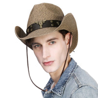 1 x Brand New Comhats Cowboy Hats Men s Western Hat Straw Hat Wide Brim with Chin Strap Unisex 93554-Beige M - RRP €29.22