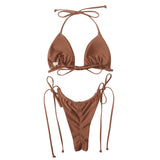 1 x RAW Customer Returns DOULAFASS Bikini Women s Set Sexy Triangle String Bikini Brazilian Style 2-Piece Pleated Thong Bikinis - RRP €38.99