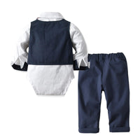 1 x RAW Customer Returns Volunboy Baby Suit Boys Suit Vest Shirt with Bow Tie for Festive Wedding Clothing Set 4pcs 9-12 Months,Navy White,Size 70  - RRP €40.98