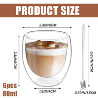 1 x RAW Customer Returns Latte Macchiato Glasses Double-Walled Espresso Cups Set 6 x 80ml Double-Walled Glasses with 6 Spoons, Cappuccino Cups Coffee Glasses Coffee Cups Iced Coffee Glass Thermo Glasses Coffee Mugs - RRP €20.4