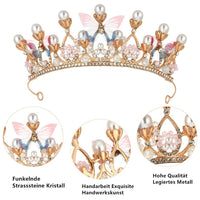 3 x Brand New Voarge Crystal Tiara for Girls Ladies, Princess Crown Headband, Butterfly Flower Pearl Rhinestone Queen Crown, for Wedding, Bride, Bridesmaid, Prom, Royal Headwear - RRP €40.83