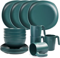 1 x RAW Customer Returns Greentainer tableware set made of PP Table combination service with 4 dinner plates, 4 dessert plates, 4 bowls, 4 cups for 4 people, light unbreakable 16 pcs tableware service for children adults - RRP €40.99