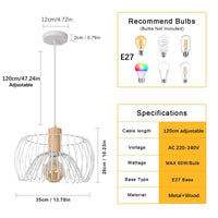 1 x RAW Customer Returns Tealight Vintage Pendant Chandelier, Metal and Wood Ceiling Lamp, E27 Modern Pendant Lamp Ceiling Light for Bedroom Living Room Kitchen, White - RRP €49.57