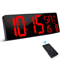 1 x RAW Customer Returns XREXS Digital Alarm Clock with Remote Control, 16.5 LED Wall Clock, Alarm Clock with Adjustable Brightness, with Time Date Temperature Red  - RRP €47.52