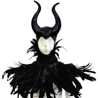 1 x RAW Customer Returns keland Steampunk Black Feather Cape Shawl Collar with Maleficent Horns Cosplay Halloween Costume - RRP €50.41