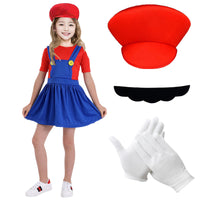 9 x RAW Customer Returns BITOWO Mario Costume Children Girls 104 116 112 128 134 140 146 152 Costume Children Dress with Mario Hat Mustaches Gloves Mario Costume Children for Halloween Carnival Cosplay M - RRP €108.9